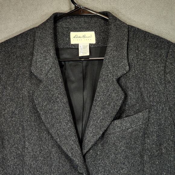 Vtg Eddie Bauer Blazer L Petite Women Wool Angora Menswear Style Oversized Gray - Picture 9 of 14